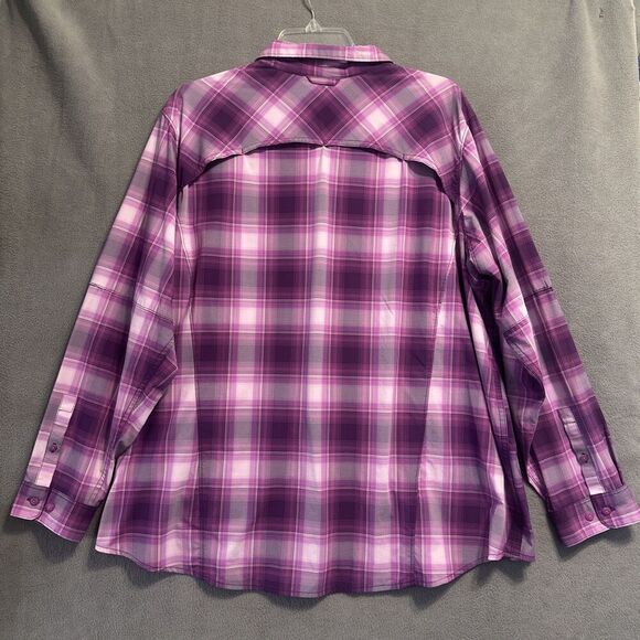 Duluth Trading Co Sidewinder Gardening Shirt Womens 1X Purple Plaid Vented UPF - Picture 7 of 12